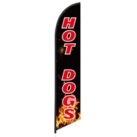 Drapeau publicitaire personnalisé imprimé numérique double face 2,3 x 11,1 pieds, motif Plumes Plage Hot-dogs, technique de découpe au couteau