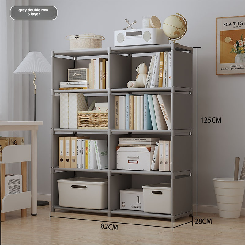 82*28*125cm - Double rangée / Gris / 5 niveaux sans rideaux