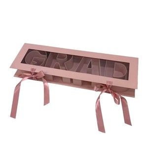 Caja de Regalo de Graduación con Diseño de Letras GRAD y Ventana para Flores, Caja de Papel Rígido Plegable 3D para Floristería - Product Image 3