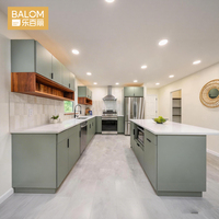 Lemari Dapur Modern BALOM Warna Hijau Sage dengan Pintu Shaker Putih, Kayu Lapis, Sistem Soft Close, RTA Kitchen Set untuk Renovasi