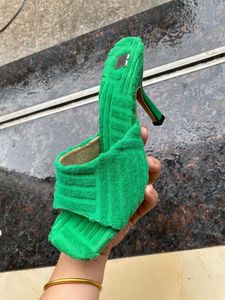 LSW New Fashion sandali con <span class=keywords><strong>tacco</strong></span> arancione rosa rosso verde asciugamano materiale tacchi alti <span class=keywords><strong>scarpe</strong></span> abbinate borsa a mano - Product Image 6
