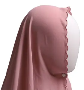 Custom Premium L Scallop Embroidery Diamond Chiffon Hijab Malaysia Chiffon Shawl Scarf
