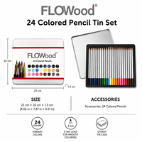 FLOWood – Coffret de 24 crayons de couleur vibrants, mine souple de 3 mm, crayons à dessin en bois, boîte métallique rectangulaire robuste