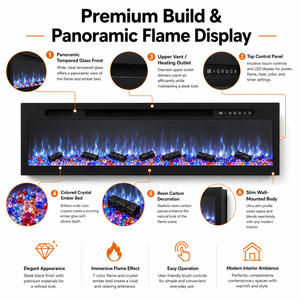 Cheminée électrique murale à effet de flamme <span class=keywords><strong>LED</strong></span>, construction métallique, télécommande anglaise, contrôlée par application, <span class=keywords><strong>pour</strong></span> usage domestique et hôtelier - Product Image 2