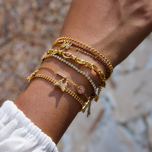 Bracciale a Catena J&D Placcato <span class=keywords><strong>Oro</strong></span> 18K in Acciaio Inossidabile con Farfalla di Zirconi Rosa e Bianchi Classico e di Tendenza - Product Image 1