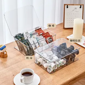 Sugar Coffee Pods holder Plastic Tea Bag Divided Storage Organizer Container Box with Hinge Lid