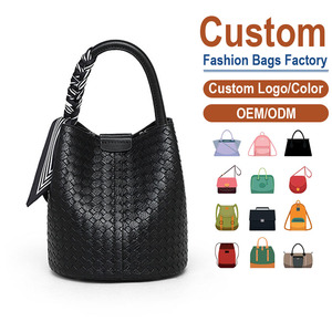 Premium Woven PU Leather Bucket <b>Bag</b> Vintage French Style <b>Drawstring</b> Shoulder <b>Bag</b> <b>Large</b> Capacity Slouchy Hobo Tote - Product Image 1