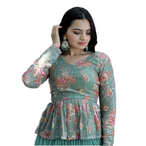 LIVEWEAR Rich Flower Print Women's Sets with Embroidered <b>Sequins</b> Work Lehenga Choli - Product Image 1