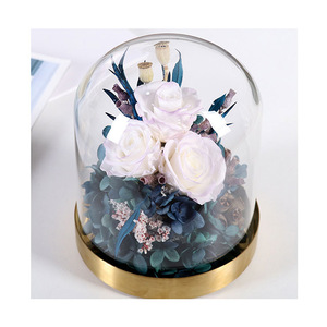 AM-PFA54 Ammy Petit dôme en verre <span class=keywords><strong>rose</strong></span> éternelle Roses conservées avec base dorée pour l'obtention du diplôme Fête des mères et cadeau de Noël - Product Image 1