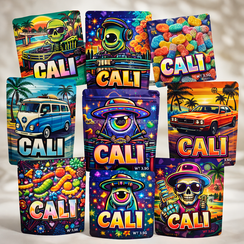 Custom Printed Candy Smell Proof Herbs Ziplock Mylar Bags 3.5g Edibles Gummy Biscuit Packaging Cookie Doypacks Mylar Bags
