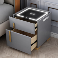 Table de chevet moderne en bois avec éclairage LED USB Table de chevet intelligente avec coffre-fort pour chambre à coucher de luxe