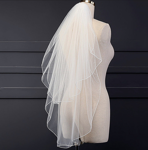 Veli da Sposa a Due Strati con Pettine in Metallo, Tulle Morbido 80~100cm, Bordo a Matita Bianco, Veli da Sposa Corti - Product Image 5