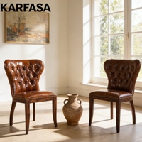 Chaises de salle à manger classiques américaines en bois, style vintage, avec coussins en cuir, personnalisables