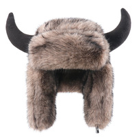 Divertido Sombrero Vikingo con Cuernos, Gorro de Lujo con Orejeras de Piel Sintética, Cálido y Cortavientos para Invierno, Estilo Nórdico Ushanka, Novedoso Sombrero Ruso, Proveedor de Sombreros