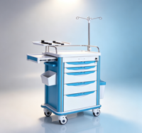 Chariot médical double face en ABS pour hôpital, avec tiroirs double face et verrouillage centralisé