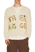 Cardigan décontracté pour homme en tricot doux à col rond brodé de fleurs d'hiver avec logo frontal ODM