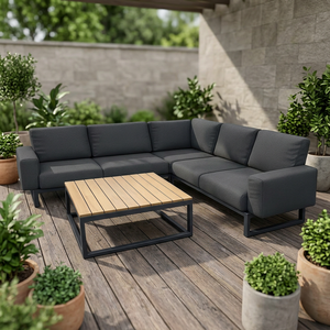 Conjunto de Sofá Seccional Moderno en Forma de L con Cojines de Tela y Patas de Metal para Sala de Estar o Exterior - Product Image 3