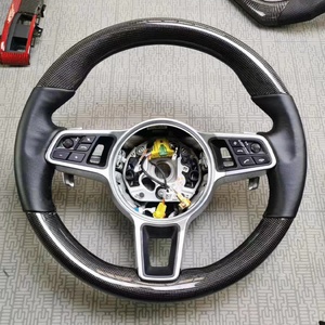 Volant de direction haute performance Porsche fabriqué en usine par J Auto Factory pour Panamera Cayenne Cayman 911 991 970 - Cuir perforé + carbone - Product Image 2