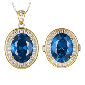 Fashion Eco-friendly Copper <b>Valentine</b> Jewelry Set Bezel Set 12*16mm Blue Cubic Zirconia Romantic Luxury Necklace and Earring Set - Product Image 2