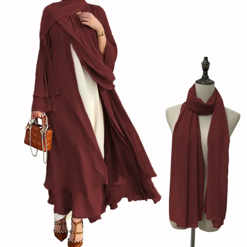 Vente en gros Abaya à manches longues pour femmes robe musulmane en mousseline de soie abaya de Dubaï avec hijab vêtements islamiques 2023 caftans marocains