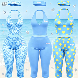 Nuovo Set Due Pezzi Donna 2026 Personalizzato con Top Halter e Pantaloni Capri a Pois Colorati Stile Y2K per Yoga Primavera Estate - Product Image 1