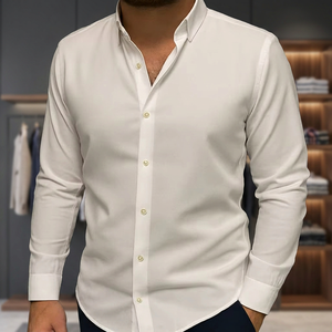 เสื้อเชิ้ตผู้ชายแขนยาวสไตล์คลาสสิก กระดุมเขาสัตว์ ลายบาติก ผ้าคอตตอนผสม ระบายอากาศดี ใส่ได้ทุกวัน ไซส์ใหญ่ ปกติดกระดุม - Product Image 3