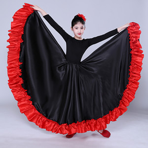 Faldas de baile flamenco para niñas, falda de baile del vientre, disfraz folclórico de gran vuelo con dobladillo con volantes 180D 360D 720D - Product Image 4