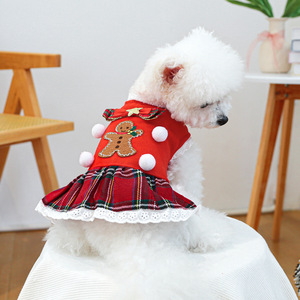 PETCIRCLE Pet Clothing, Dog and Cat Outfits, Gingerbread Man Red Plaid Skirt - Product Image 1
