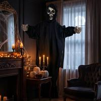 Décoration Grim Reaper grandeur nature 170 cm, Crâne vieilli, Mains à griffes géantes, Léger (0,45 kg), Triplez le facteur d'effroi
