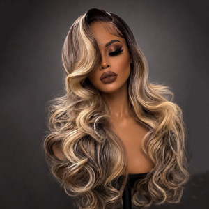 Parrucche Frontali in Pizzo 13x4 13x6 All'ingrosso, Ombre Biondo <span class=keywords><strong>Cenere</strong></span> con Radici Scure, Ondulate, in <span class=keywords><strong>Capelli</strong></span> Umani - Product Image 2
