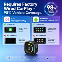 Adaptateur USB-C 2-en-1 filaire vers sans fil CarPlay et Android Auto avec bouton de commande LED respirant, Plug and Play, Wi-Fi 6
