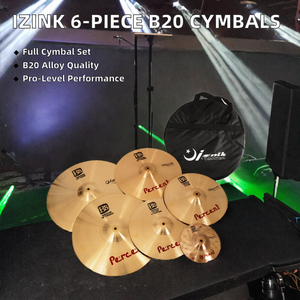 IZINK Juego de Platillos de Batería Hechos a Mano de 6 Piezas: Ride de 20'', Hi-Hat de 14'', Splash de 8'', <span class=keywords><strong>Crash</strong></span> de 16'' en Material B20 de Rendimiento Profesional B8 con Bolsa - Product Image 2