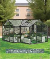 Serre en verre moderne de qualité supérieure avec structure en aluminium noir |   Facilement assemblable |   Conception de toit en pignon pour un jardinage élégant dans la cour