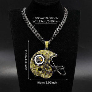 Pendentif personnalisé surdimensionné avec logo d'équipe, entièrement serti de cristaux, pendentif Championnat Pittsburgh Steelers, collier chaîne cubaine - Product Image 1