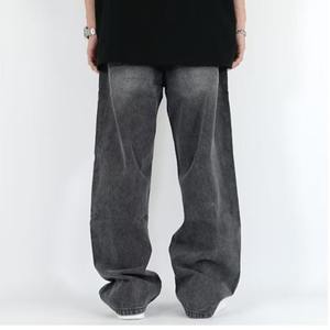 กางเกงยีนส์ผู้ชายทรงตรงขากว้างเอวกลางผ้าฝ้าย 100% สีเทาควันฟอกแบบขายส่ง - Product Image 3