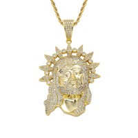 Collier pendentif visage Hip Hop avec chaîne CZ glacée style vintage, vente en gros
