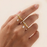 Bague double couche en acier inoxydable plaqué or 18 carats PVD de luxe, entièrement pavée de pierres CZ, avec pendentif marquise, étanche, empilable