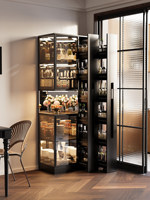 Meuble Bar en Bois Massif Luxe Léger pour la Maison et l'Hôtel, Cave à Vin Multi-Niveaux avec Porte Vitrée et Éclairage Ambiant Intégré, Rangement pour Salon