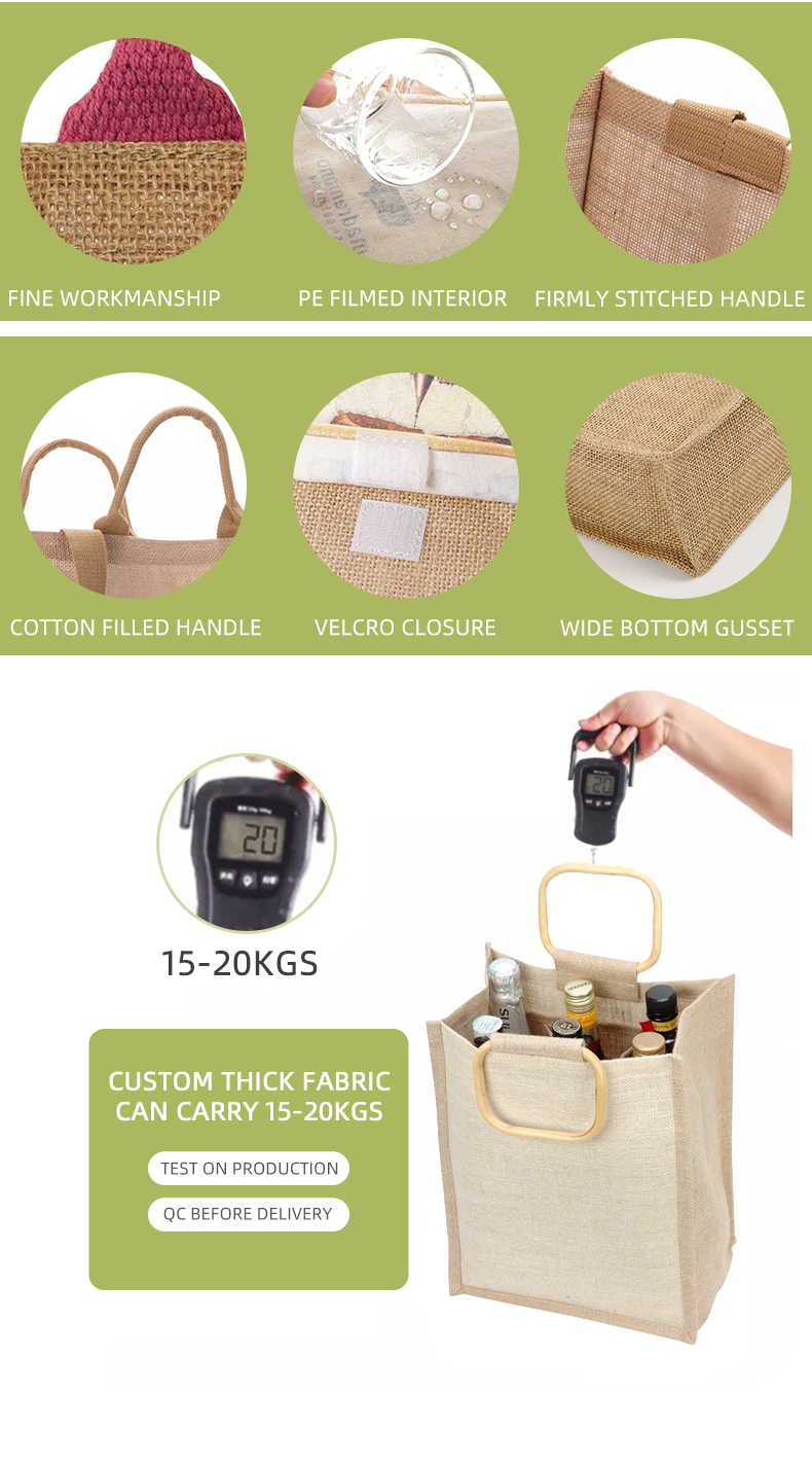 Reusable and Eco-friendly Jute bag custom logo printing jute tote bag heavy duty jute bag custom