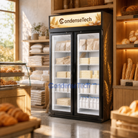 Congélateur commercial à double porte vitrée, refroidissement par air, dégivrage automatique, éclairage LED, 1000L, pour boutique de chocolat