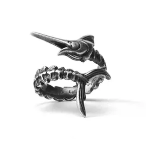 Kepribadian Retro pria tua dengan pembuka cincin laut bergaya Marlin ikan hewan cincin Pria Wanita Unisex Perhiasan pesta hadiah