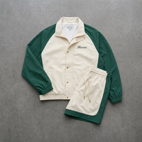 Ensemble de survêtement de tennis personnalisé OEM pour homme : veste zippée en nylon à col crème et short à cordon de serrage, tenue assortie, marque privée
