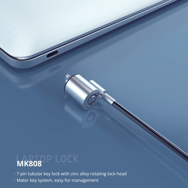 MK808 High Quality 1.8m Zinc Alloy Stainless Steel Key Type Anti-Theft Laptop Security Lock 7x7 Steel PVC Coating Standard