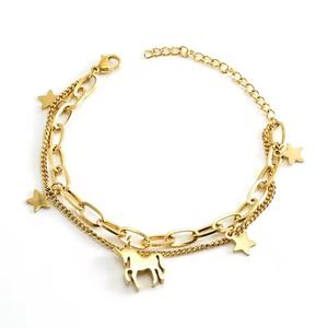 Pulsera de Unicornio de Diseño Exclusivo en Acero Inoxidable, Pulsera de Doble Capa de Acero de Titanio con Oro de 18k para Mujer, Joyería de Moda - Product Image 6
