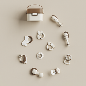 Đồ chơi nhai núm vú giả silicon không chứa BPA với vòng gỗ mềm, bộ đồ chơi cảm giác nhỏ xíu, bộ đồ chơi lục lạc cho trẻ mọc răng, phát triển cảm giác - Product Image 3