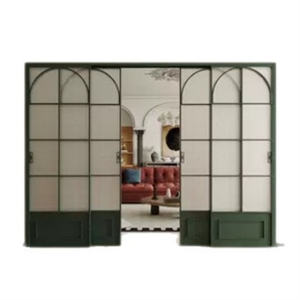 Puerta <span class=keywords><strong>corredera</strong></span> retro francesa para balcón, divisor de tres secciones con cambio de color para cocina y sala de estar, riel colgante de aleación de aluminio - Product Image 5