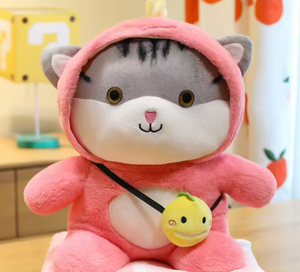 Peluche de <span class=keywords><strong>Gato</strong></span> Tabby con Capucha, <span class=keywords><strong>Gato</strong></span> <span class=keywords><strong>Gris</strong></span> Rayado con Bolso Bandolera de Limón, Muñeco de Peluche, Almohada para Dormir para Niños, Decoración para el Hogar <span class=keywords><strong>y</strong></span> Sofá - Product Image 1