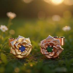 Orecchini a perno placcati oro a forma di fiore con zirconi per donna, gioielli romantici, orecchini alla moda in lega - Product Image 2