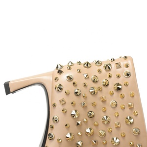 Stivaletti da Donna Personalizzati <span class=keywords><strong>Nude</strong></span> con Punta Affusolata, Borchie Dorate, Tacco Grosso, Rialzo Interno, Eleganti e alla Moda, Autunno Estate - Product Image 5