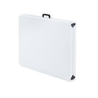 Table pliante d'extérieur en HDPE moulé par soufflage, blanche, portable, avec structure métallique pliable, pour le camping, le rangement, la salle à manger, mobilier d'extérieur